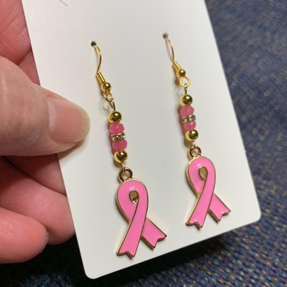 Handcrafted Pink Beaded Hope Dangling Earrings - Picture 3 of 6